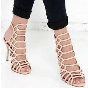 STEVE MADDEN SLITHUR BEIGE LEATHER CAGE SANDALS